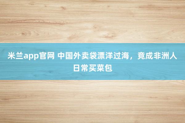 米兰app官网 中国外卖袋漂洋过海，竟成非洲人日常买菜包